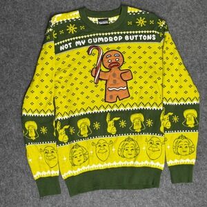 Shrek Gingerbread Man Not My Gumdrop Buttons Ugly Christmas Sweater Green Small